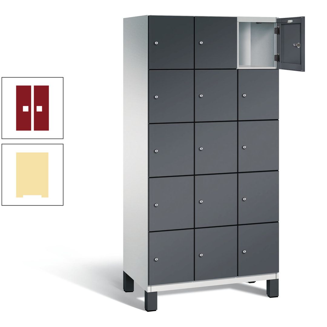 Fächerschrank, Stahlschrank, 15 Fächer, Türöffnungsbegrenzer, Füße, 1.980 x 900 x 525 mm (HxBxT), Korpus anthrazitgrau, Front anthrazitgrau