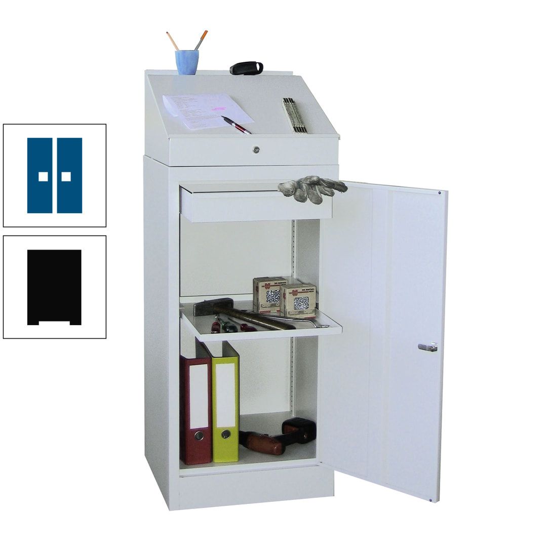Stehpult mit Schrank - Vollblechtür - Zylinderschloss - 1 Einlegeboden, 1 Schublade - 1.270x500x500 mm (HxBxT) - anthrazitgrau