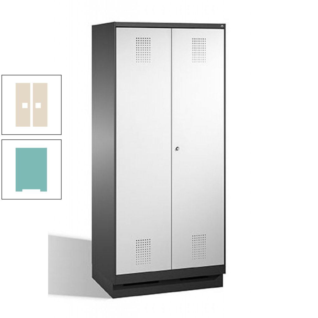 Doppel-Spind, Doppeltüren, Garderobenschrank mit Sockel, 2 Abteile a 400 mm, Korpus anthrazitgrau, Tür anthrazitgrau, 1.800 x 800 x 500 mm (HxBxT)