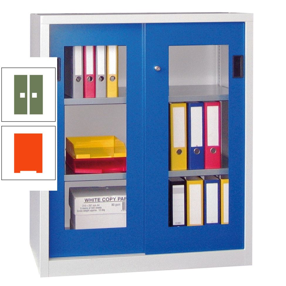 Schiebetürenschrank - Sichtfenstertüren - 1.000x1.000x400 mm (HxBxT) - 2 Böden, gepulvert - Zylinderschloss - anthrazitgrau