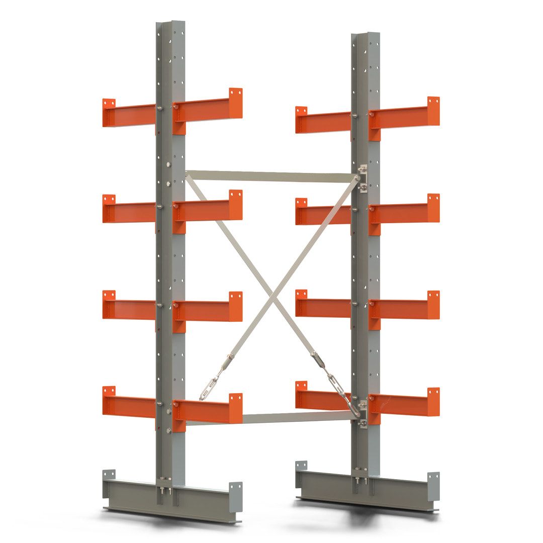 Doppelseitiges Kragarmregal, Anbauregal, 2.000 x 1.000 x 1.120 mm (HxBxT), Nutztiefe 500 mm, Kragarmlast 870 kg, KARL basic, silbergrau/reinorange