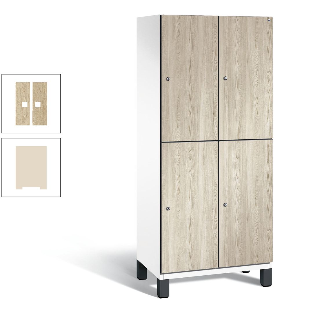 Fächerschrank, Garderobenschrank, mit Füßen, 2 Abteile, 1.980 x 800 x 525 mm (HxBxT), Korpus anthrazitgrau, Tür Donau-Ahorn