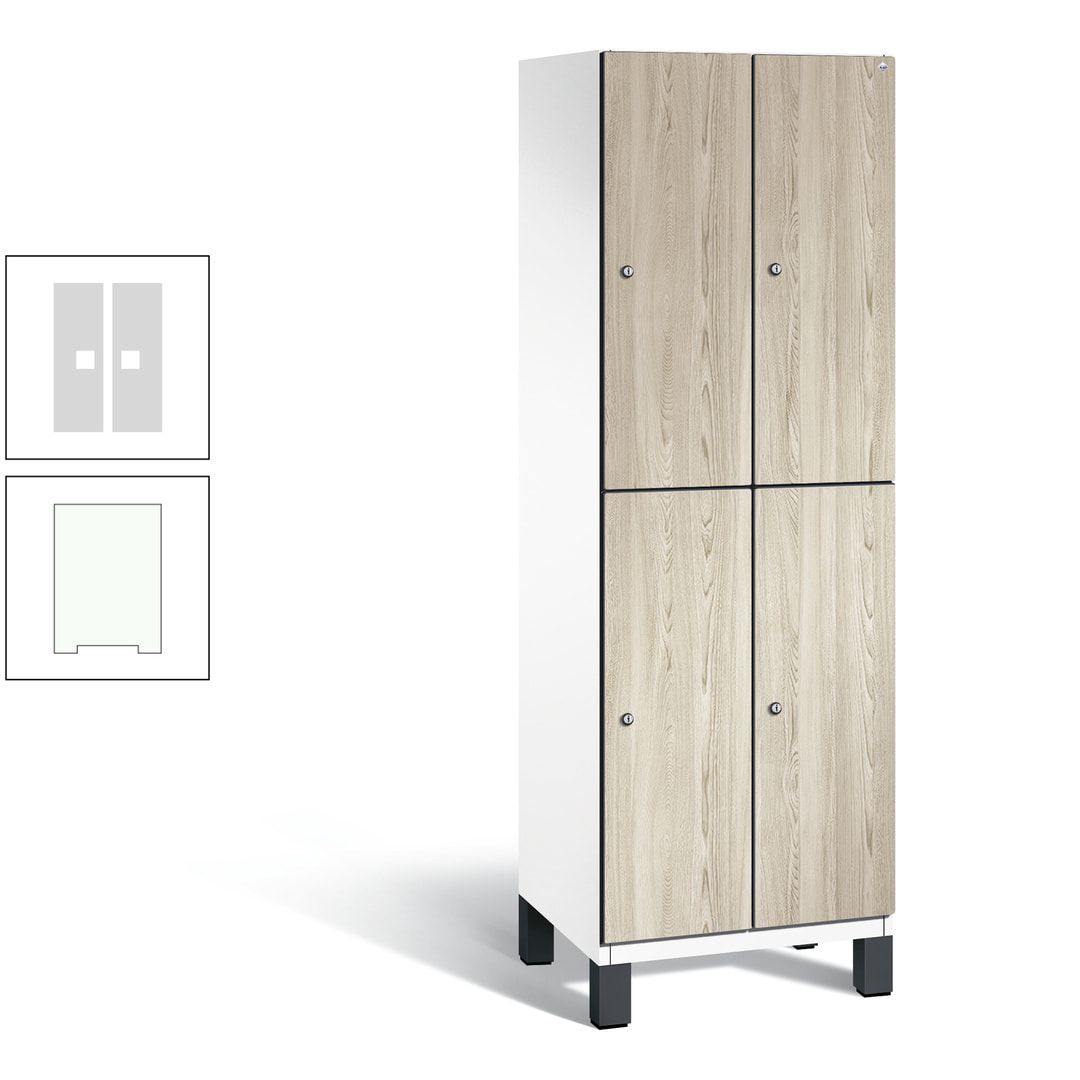 Fächerschrank, Garderobenschrank, mit Füßen, 2 Abteile, 1.980 x 600 x 525 mm (HxBxT), Korpus anthrazitgrau, Tür Donau-Ahorn