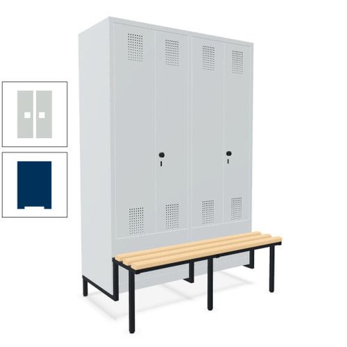 Doppel-Spind, Garderobenschrank, Buche Sitzbank integriert, 4 Abteile 300 mm, Korpus anthrazitgrau, Tür anthrazitgrau, 1.850 x 1.200 x 815 mm (HxBxT)