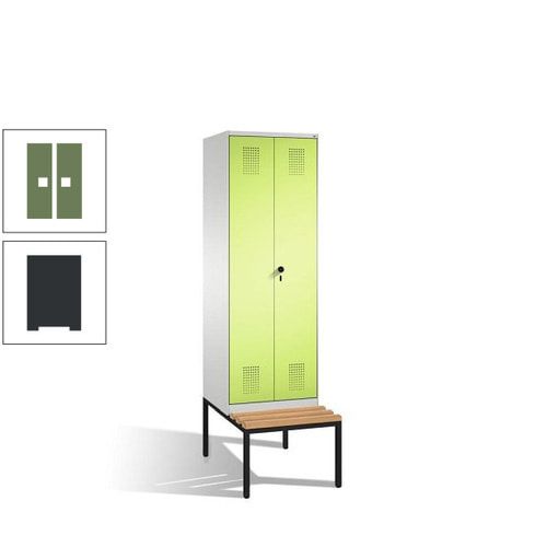 Doppel-Spind, Garderobenschrank, Buche Sitzbank untergebaut, 2 Abteile a 300 mm, Korpus anthrazitgrau, Tür anthrazitgrau, 2.090 x 600 x 815 mm (HxBxT)