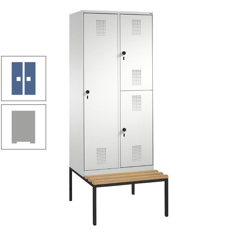 Garderobenschrank, Spind ein- und doppelstöckig Sitzbank, 2 Abteile, 3 Fächer, 2.090 x 800 x 500 mm (HxBxT), Front anthrazitgrau, Korpus anthrazitgrau