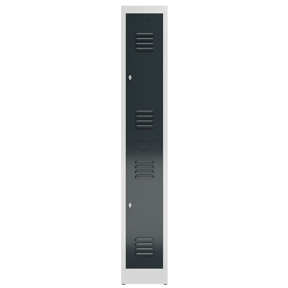 Garderobenschrank, Doppelstockspind, 1 Abteil, 2 Fächer, 1.800 x 310 x 500 mm (HxBxT), Stahl, Drehriegel, Korpus: lichtgrau, Front: anthrazitgrau