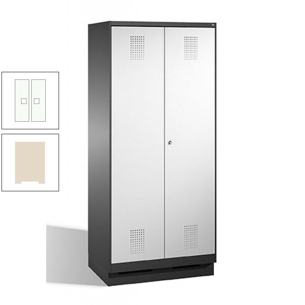 Doppel-Spind, Doppeltüren, Garderobenschrank mit Sockel, 2 Abteile a 400 mm, Korpus anthrazitgrau, Tür anthrazitgrau, 1.800 x 800 x 500 mm (HxBxT)