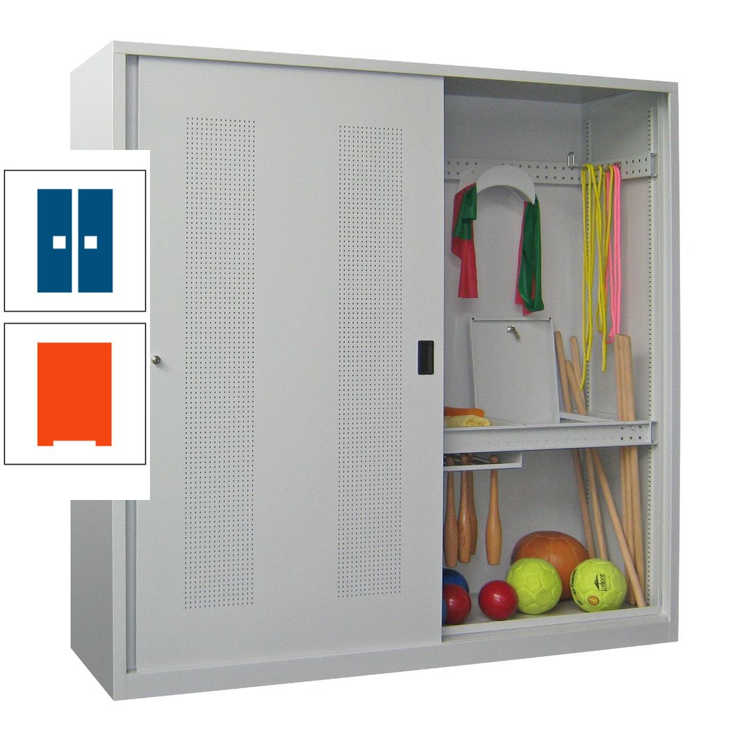 Ballschrank - Schiebetüren mit Lochfeld - Trennwand - 1.950x2.000x600 mm (HxBxT) - anthrazitgrau