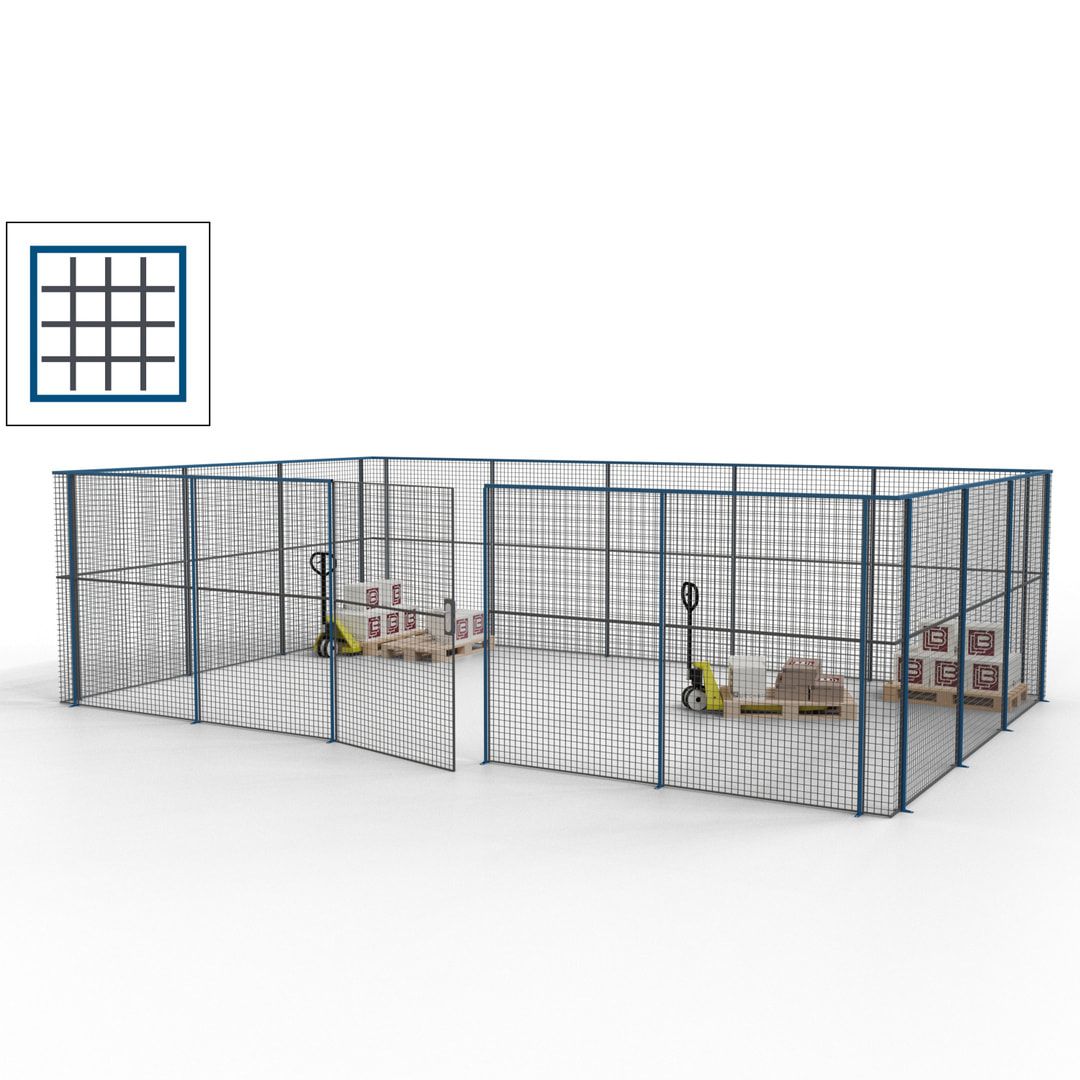 Maschinen Schutzgitter - Hallentrennwand - Sicherheitszaun - Tür - 22 m - 2.200 x 7.900 x 4.900 mm (HxBxT) - enzianblau
