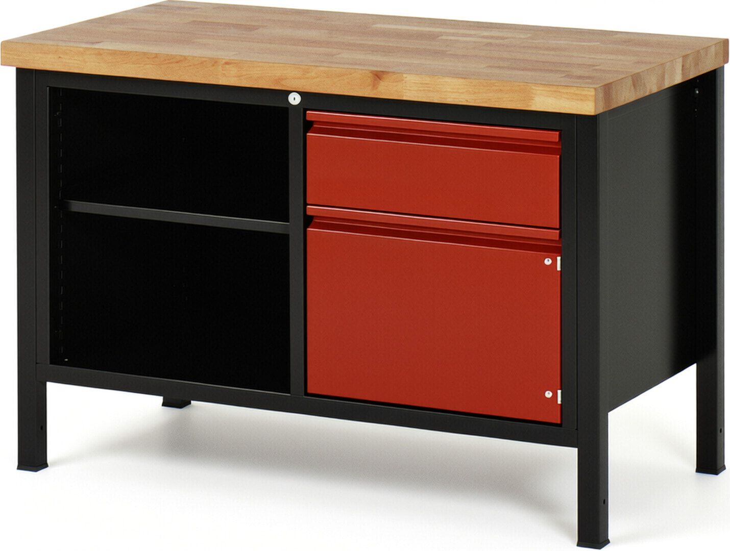 Werkbank - 1 Schublade - 180:1 - 1 Schrank - höhenverstellbar 840 - 1.040 mm - 1.250 x 700 mm - 1.250 kg - Buche - Anthrazitgrau