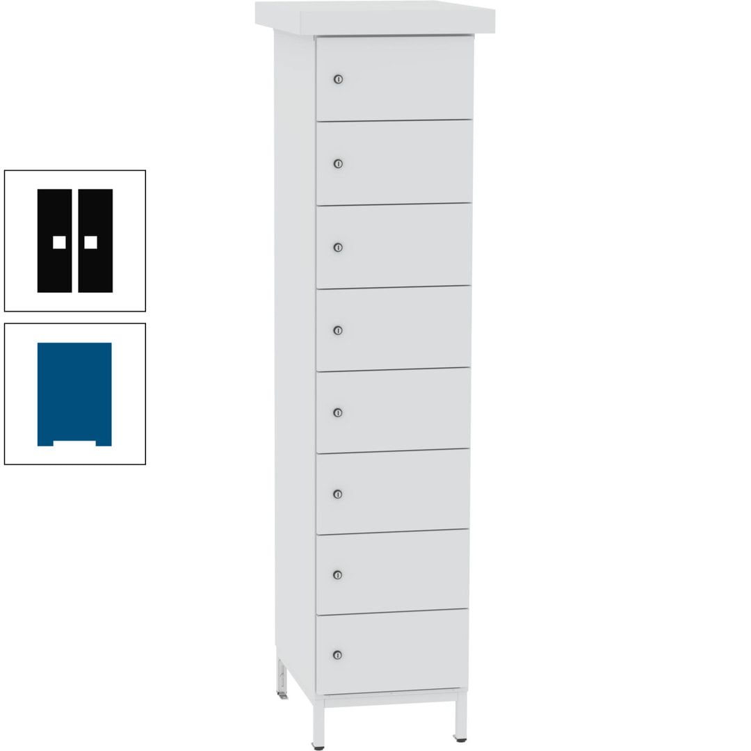 Akkuschrank, Batterieladeschrank, 8 Fächer, Schutzart IP54, Schuko, 1.855 x 400x 570 mm (HxBxT), Korpusfarbe anthrazitgrau, Frontfarbe anthrazitgrau