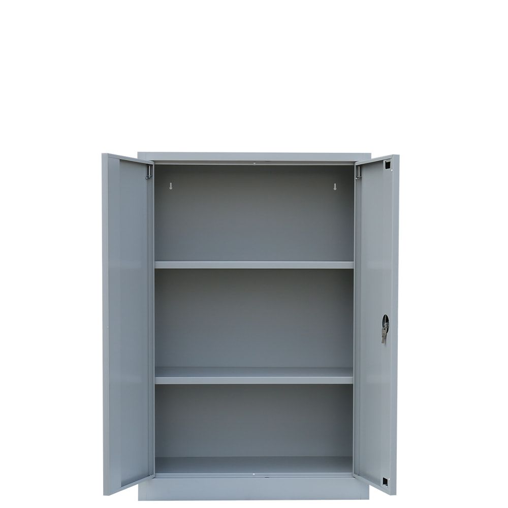 Aktenschrank, Büroschrank, abschließbar, Flügeltüren, 2 Fachböden, 1.200 x 925 x 422 mm (HxBxT), Stahl, Korpus und Türen in lichtgrau