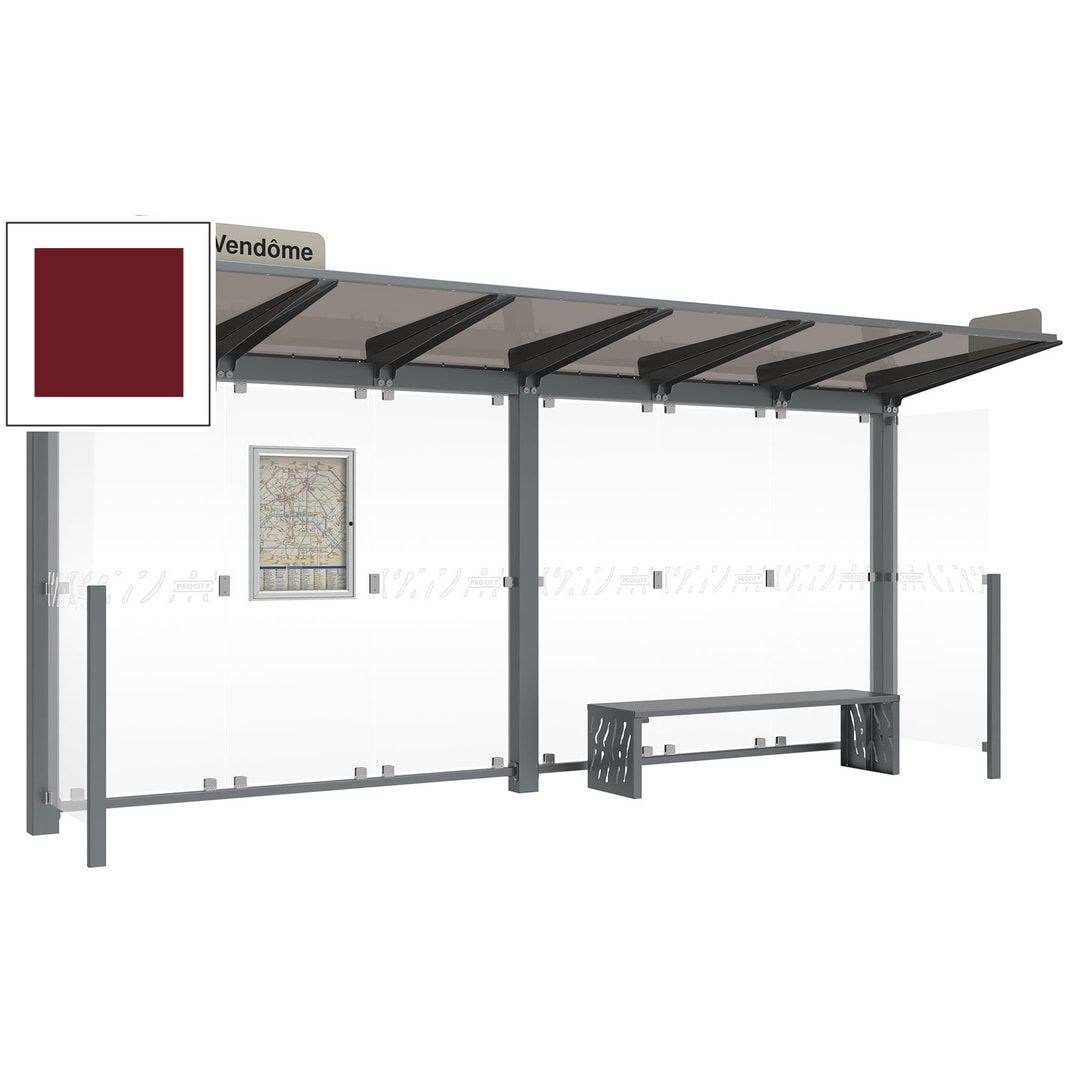 Buswartehalle - Unterstand - 2 Seitenverkleidungen - LED - Fahrplankasten - Haltestellenschild - 2.390 x 5.000 x 1.500 mm (HxBxT) - enzianblau
