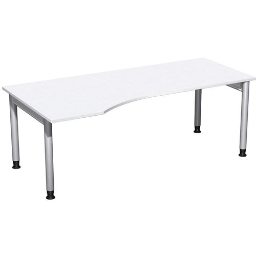 Eckschreibtisch, Ecke links, Füße einseitig verkürzt, 4-Fuß Pro, höhenverstellbar, 680-800 x 1.600 x 1.000 mm (HxBxT), Dekor Ahorn