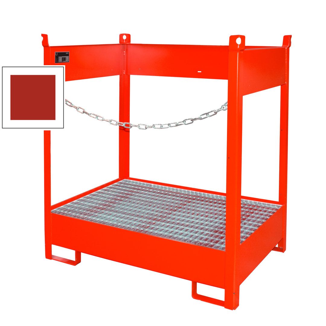 Fass-Stapelpalette - für 2 x 200-l-Fässer - Volumen 210 l - 1.495 x 1.410 x 920 mm (HxBxT) - offene Seiten - feuerrot