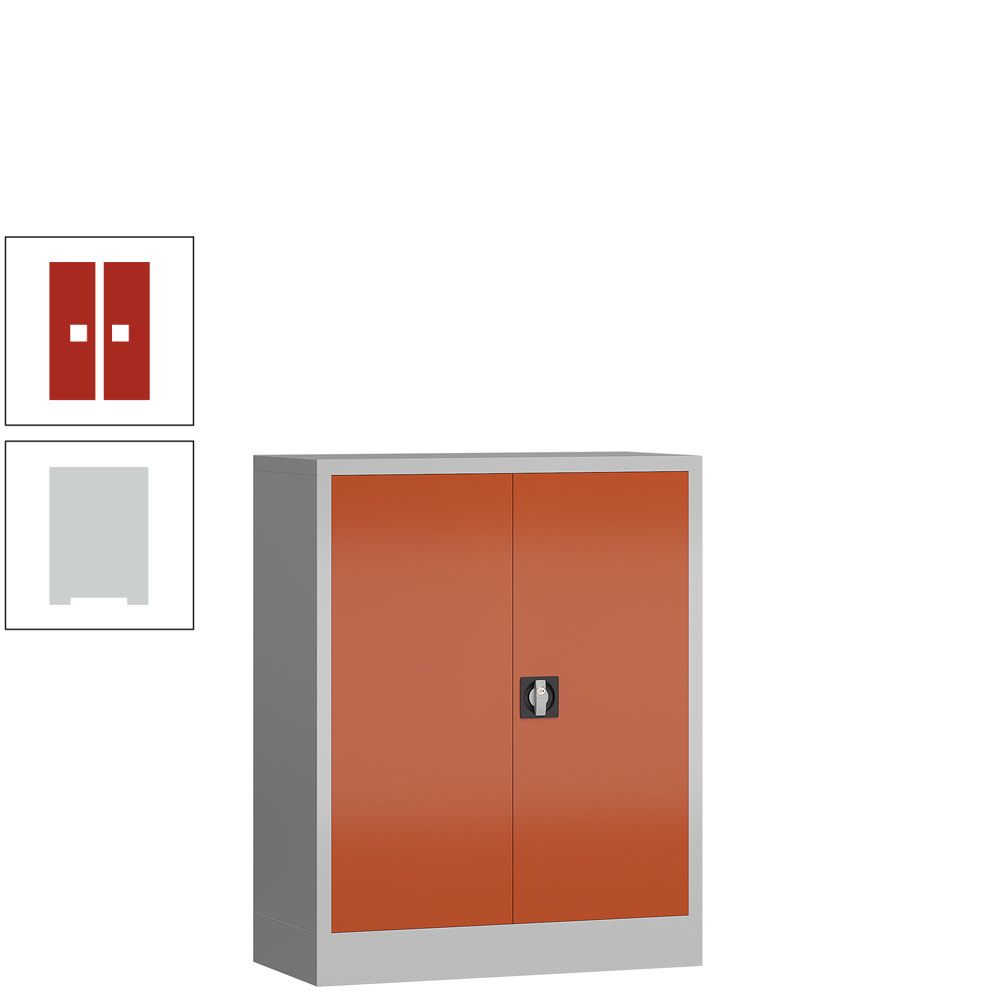 Aktenschrank, Büroschrank, abschließbar, Flügeltüren, 2 Fachböden, 1.200 x 920 x 420 mm (HxBxT), Stahl, Korpus und Türen lichtgrau