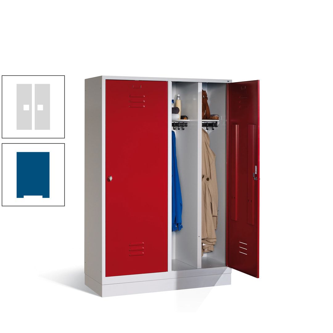 Doppel-Spind mit Großtüren, Garderobenschrank mit Sockel, 4 Abteile a 300 mm, Korpus anthrazitgrau, Tür anthrazitgrau, 1.800 x 1.190 x 500 mm (HxBxT)