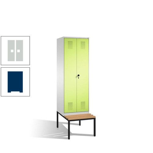 Doppel-Spind, Garderobenschrank, Buche Sitzbank untergebaut, 2 Abteile a 300 mm, Korpus anthrazitgrau, Tür anthrazitgrau, 2.090 x 600 x 815 mm (HxBxT)