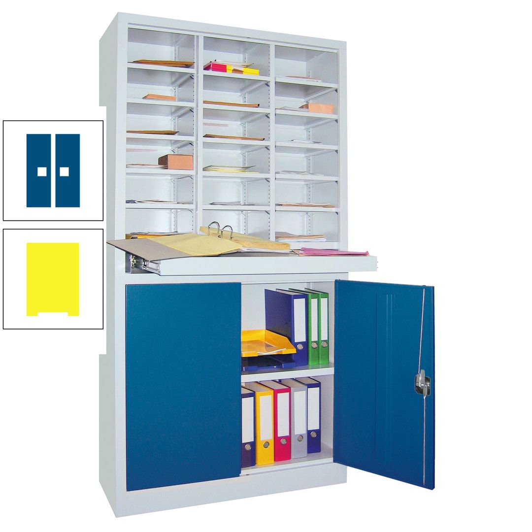 Aktenschrank - Büroschrank mit Sortierstation - 18 Fächer Ordnungsregal - Ausziehboden - 1.950 x 1.000 x 400 mm (HxBxT) - anthrazitgrau