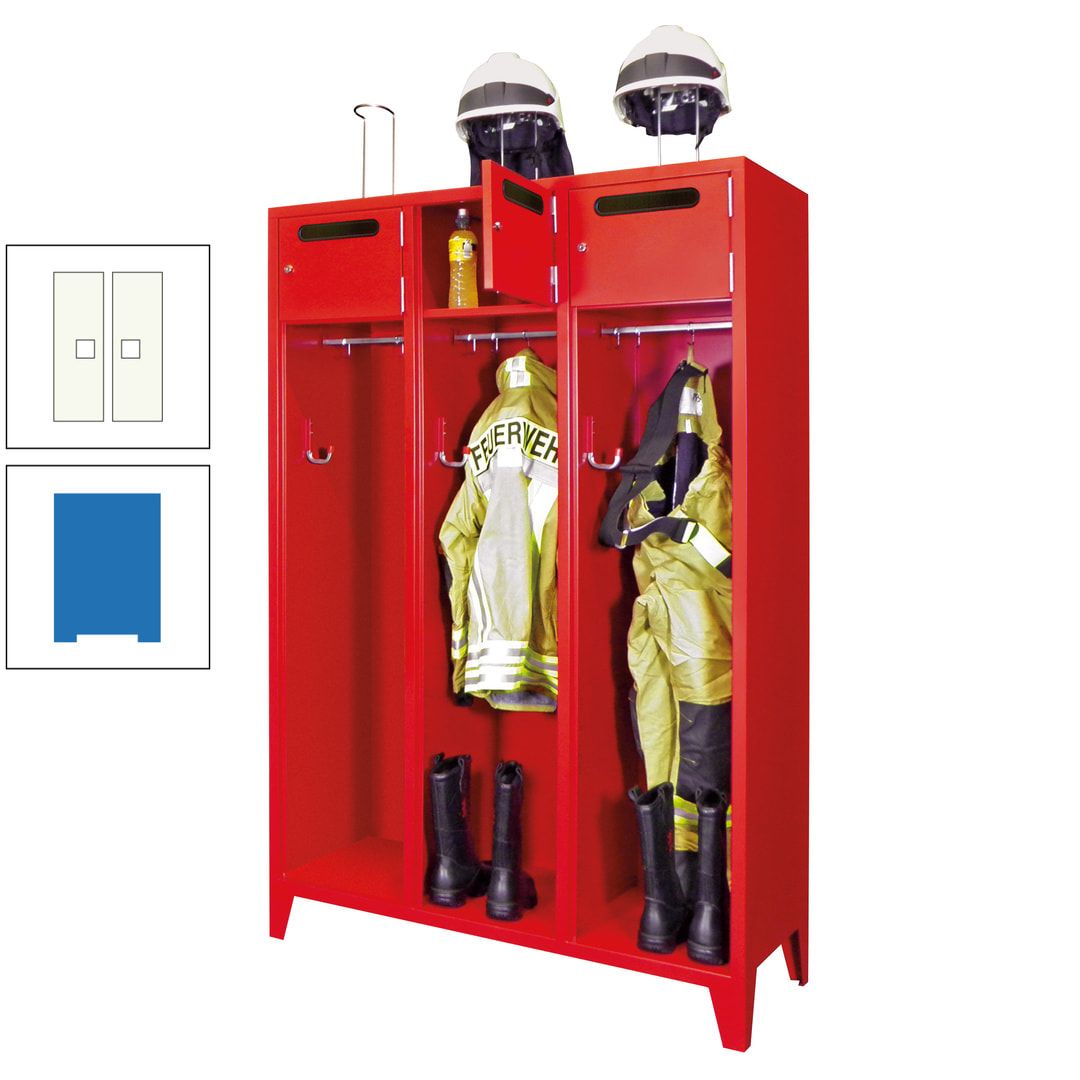 Feuerwehrschrank - 3 Abteile - Ablagefach mit Tür, Einwurfschlitz - 2.100 x 1.230 x 500 mm (HxBxT) - anthrazitgrau