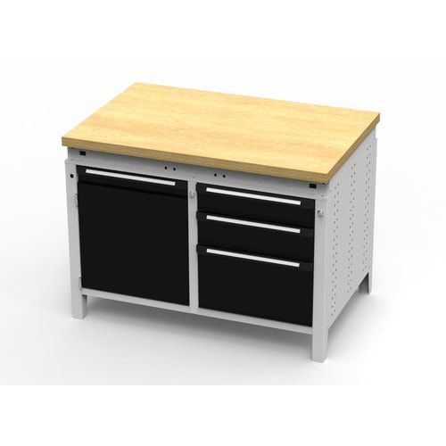 OTTOKIND Werkbank - bündige Arbeitsplatte - 850 x 1.150 x 750 mm (HxBxT) - 3 Schubladen - Schrank - lichtgrau