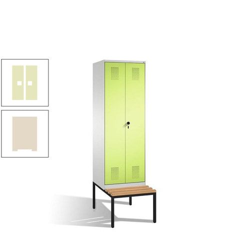 Doppel-Spind, Garderobenschrank, Buche Sitzbank untergebaut, 2 Abteile a 300 mm, Korpus anthrazitgrau, Tür anthrazitgrau, 2.090 x 600 x 815 mm (HxBxT)