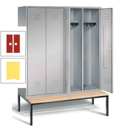 Doppel-Spindschrank, Buche Sitzbank untergebaut, 4 Abteile a 400 mm, Korpus lichtgrau, Tür anthrazitgrau, 2.090 x 1.590 x 815 mm (HxBxT)