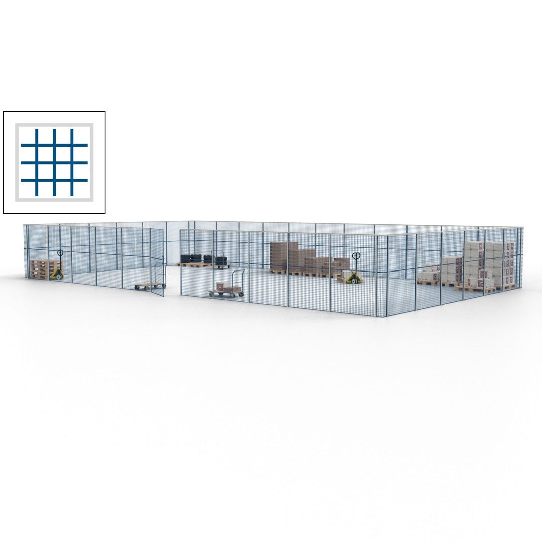 Maschinen Schutzgitter - Hallentrennwand - Sicherheitszaun - Tür - 51 m - 2.200 x 16.900 x 9.400 mm (HxBxT) - enzianblau