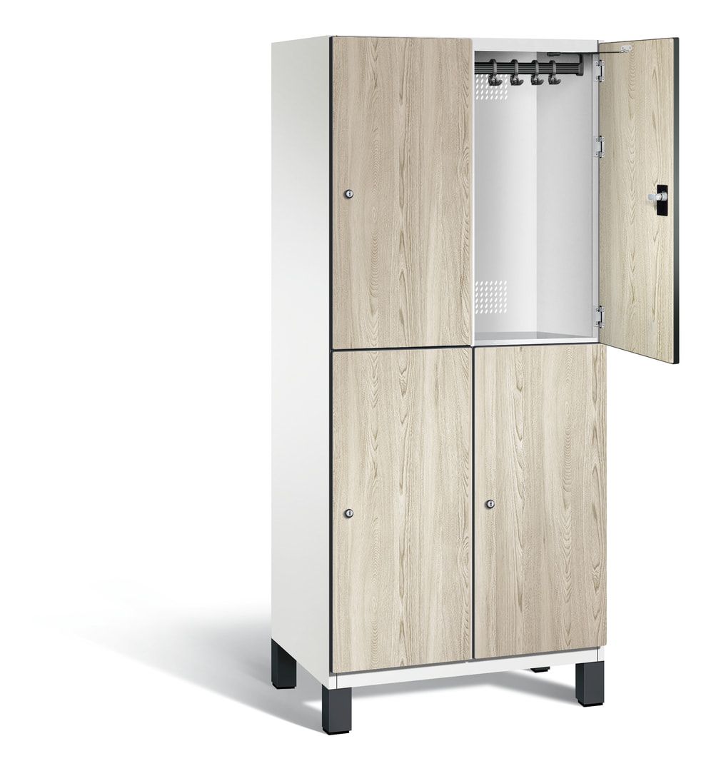 Fächerschrank, Garderobenschrank, mit Füßen, 2 Abteile, 1.980 x 800 x 525 mm (HxBxT), Korpus anthrazitgrau, Tür Donau-Ahorn