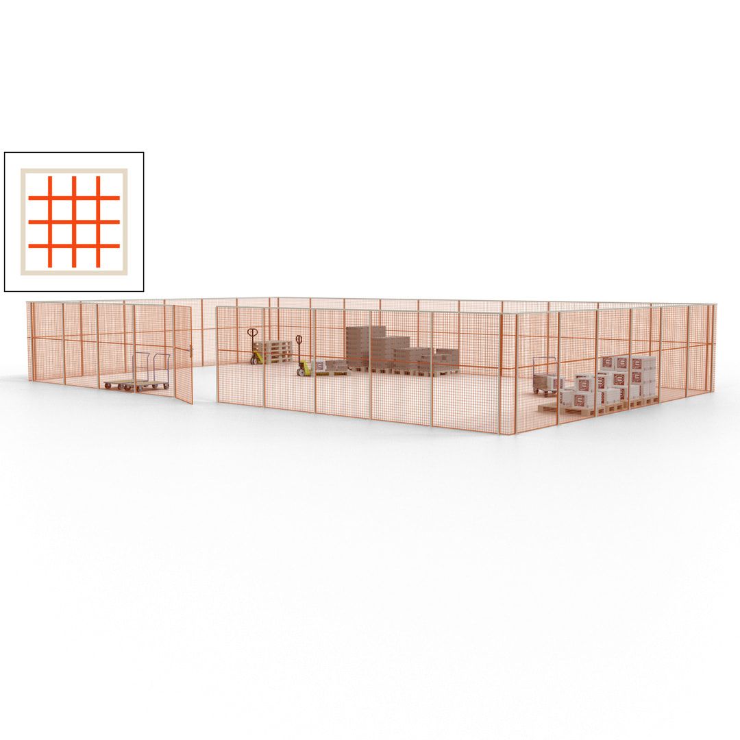 Maschinen Schutzgitter - Hallentrennwand - Sicherheitszaun - Tür - 48 m - 2.200 x 15.400 x 9.400 mm (HxBxT) - enzianblau