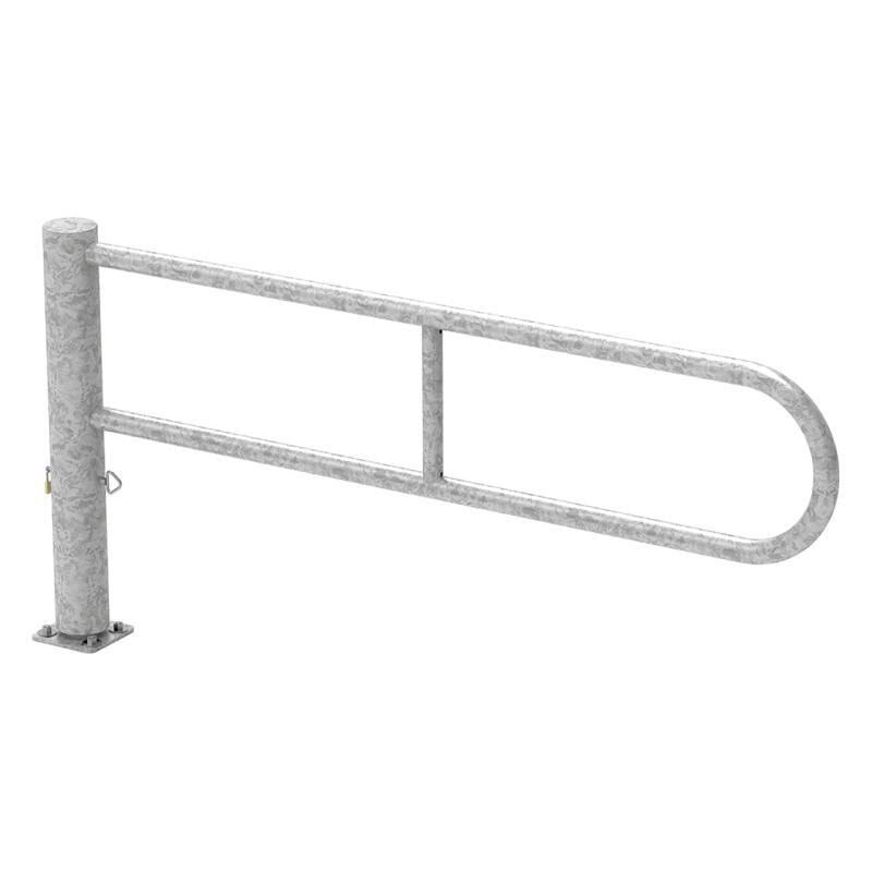 Drehschranke, Schlagbaum, Drehachse, arretierbar, Stahlrohr, 2.300 mm breit, Verkehrsschildanbringung möglich, Farbe enzianblau