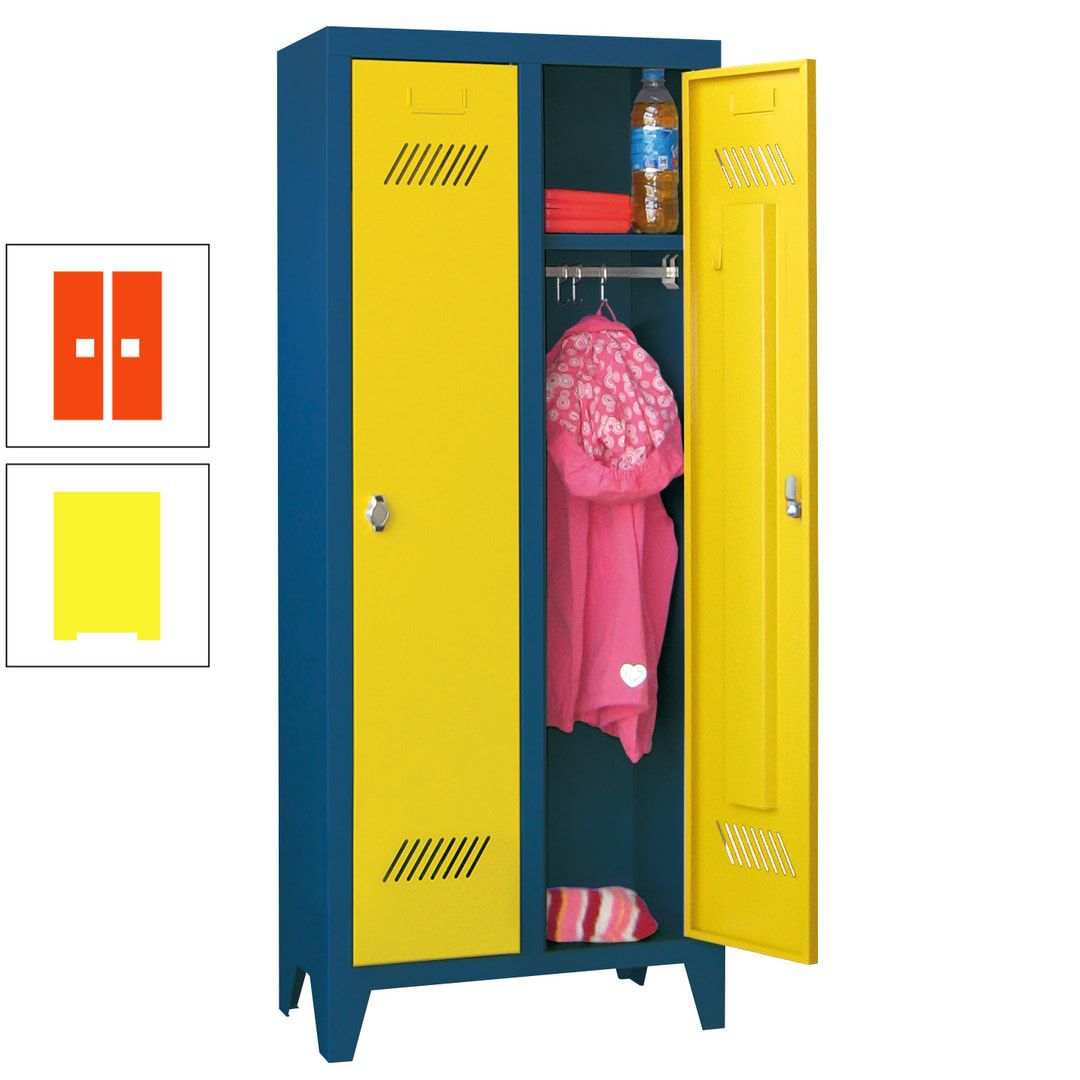 Spindschrank f. Kindergärten - mit Füßen - Höhe 1.300 mm - 2 Abteile a 250 mm - Zylinderschloss - anthrazitgrau
