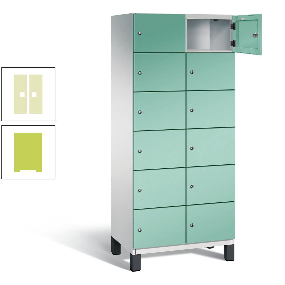 Fächerschrank, Stahlschrank, 12 Fächer, Türöffnungsbegrenzer, Füße, 1.980 x 800 x 525 mm (HxBxT), Korpus anthrazitgrau, Front anthrazitgrau
