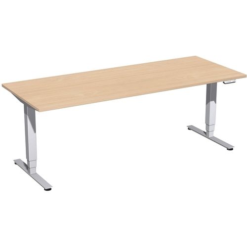 Schreibtisch, Elektro Pro+, elektronisch höhenverstellbar, 625-1.285 x 1.200 x 800 mm (HxBxT), Gestell silber, Dekor Buche