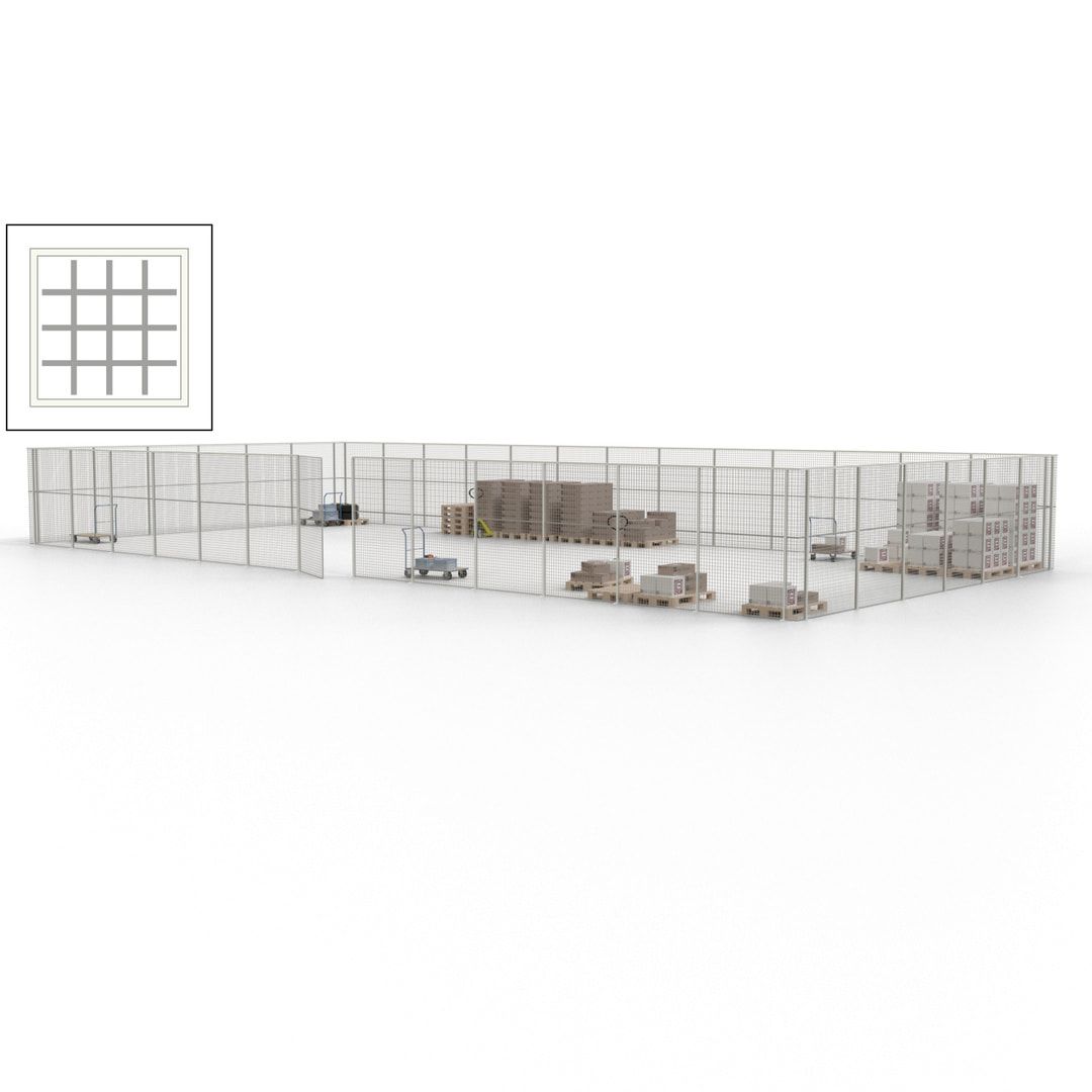 Maschinen Schutzgitter - Hallentrennwand - Sicherheitszaun - Tür - 57 m - 2.200 x 19.900 x 9.400 mm (HxBxT) - enzianblau