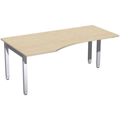 Eckschreibtisch, Ecke links, Füße einseitig verkürzt, 4-Fuß Quadrat Pro, höhenverstellbar, 680-800 x 1.600x 1.000 mm (HxBxT), Dekor Ahorn