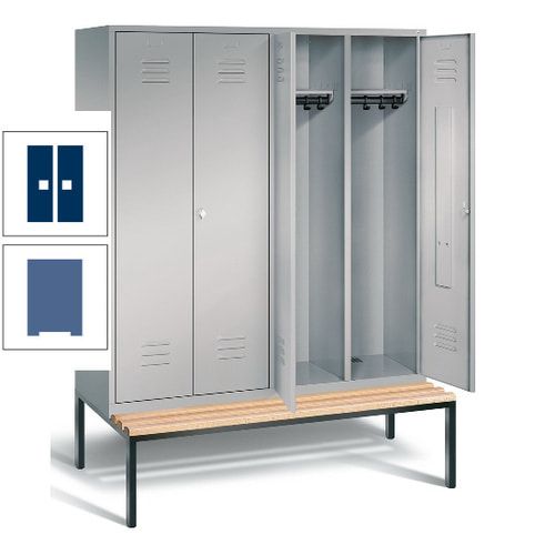Doppel-Spindschrank, Buche Sitzbank untergebaut, 4 Abteile a 400 mm, Korpus lichtgrau, Tür anthrazitgrau, 2.090 x 1.590 x 815 mm (HxBxT)