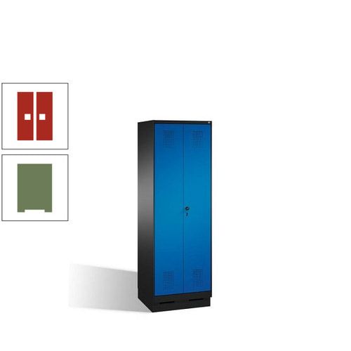 Doppel-Spind, Doppeltüren, Garderobenschrank mit Sockel, 2 Abteile a 300 mm, Korpus anthrazitgrau, Tür anthrazitgrau, 1.800 x 600 x 500 mm (HxBxT)