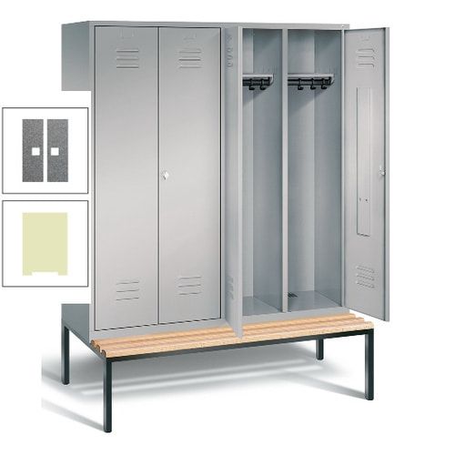 Doppel-Spindschrank, Buche Sitzbank untergebaut, 4 Abteile a 400 mm, Korpus lichtgrau, Tür anthrazitgrau, 2.090 x 1.590 x 815 mm (HxBxT)