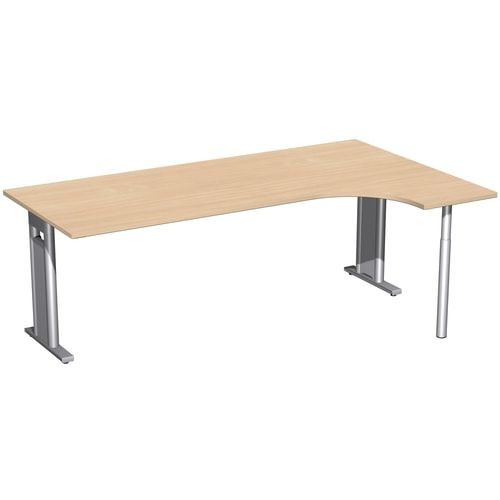 Eckschreibtisch, Ecke rechts, Füße einseitig verkürzt, C-Fuß Pro, 720 x 1.600 x 1.200 mm (HxBxT), Gestell silber, Dekor Ahorn