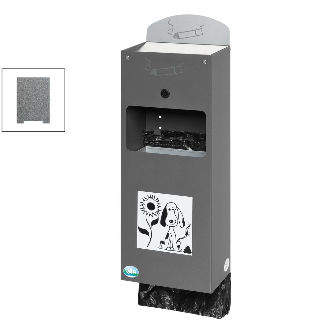 Hundetoilette - Beutelspender und Ascher - für 200 Beutel - Wand- oder Pfostenbefestigung - 600 x 205 x 130 mm (HxBxT) - Eisenglimmer