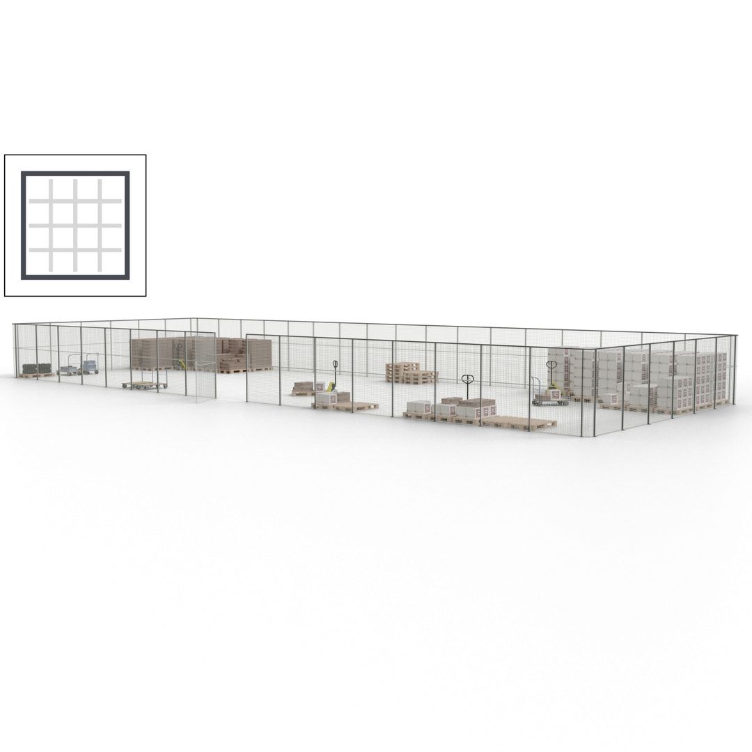 Maschinen Schutzgitter - Hallentrennwand - Sicherheitszaun - Tür - 69 m - 2.200 x 19.900 x 15.400 mm (HxBxT) - enzianblau
