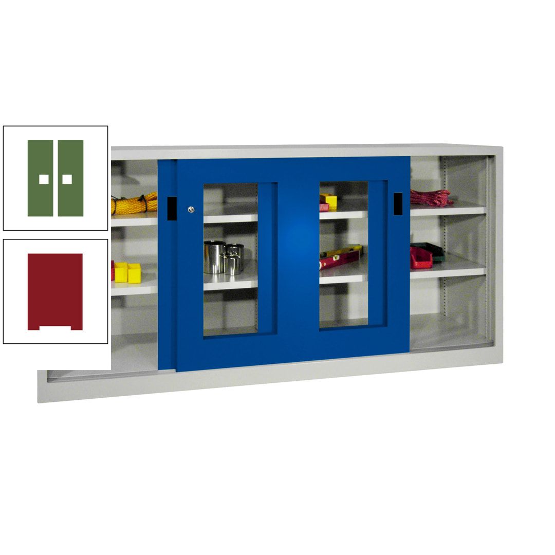 Schiebetürenschrank - Sichtfenstertüren - 1.000x2.000x400 mm (HxBxT) - 4 Böden, gepulvert - Zylinderschloss - anthrazitgrau