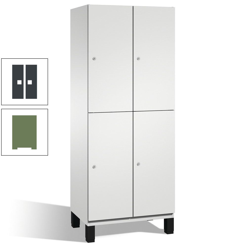 Fächerschrank, Stahlschrank, doppelstöckig, 4 Fächer, Füße, Korpus anthrazitgrau, Tür anthrazitgrau, 1.980 x 600 x 525 mm (HxBxT)