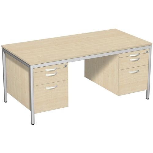 Schreibtisch 4-Fuß Eco - zwei Hängecontainer - 6 Schubfächer - abschließbar - 720 x 1.600 x 800 mm (HxBxT) - Gestell lichtgrau - Dekor Ahorn