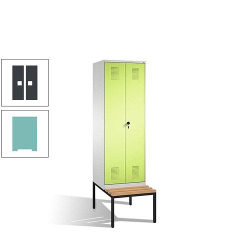 Doppel-Spind, Garderobenschrank, Buche Sitzbank untergebaut, 2 Abteile a 300 mm, Korpus anthrazitgrau, Tür anthrazitgrau, 2.090 x 600 x 815 mm (HxBxT)