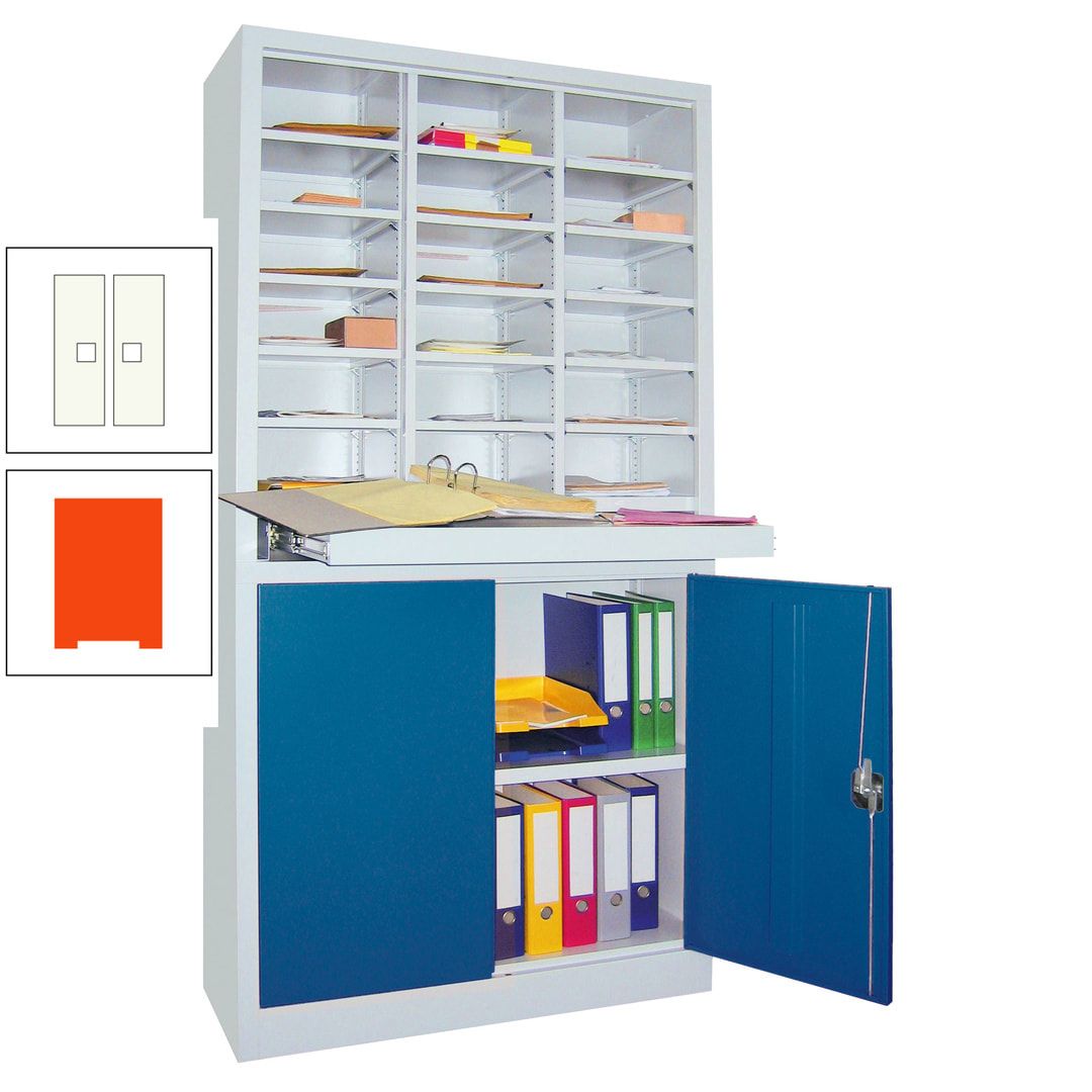 Aktenschrank - Büroschrank mit Sortierstation - 18 Fächer Ordnungsregal - Ausziehboden - 1.950 x 1.000 x 400 mm (HxBxT) - anthrazitgrau