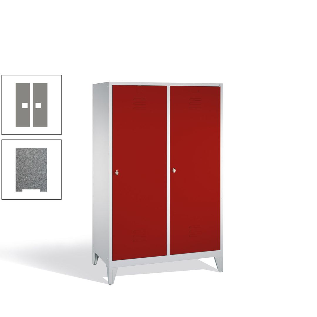 Doppel-Spind mit 2 Großtüren, Garderobenschrank mit Füßen, 4 Abteile a 300 mm, Korpus anthrazitgrau, Tür anthrazitgrau, 1.850 x 1.190 x 500 mm (HxBxT)
