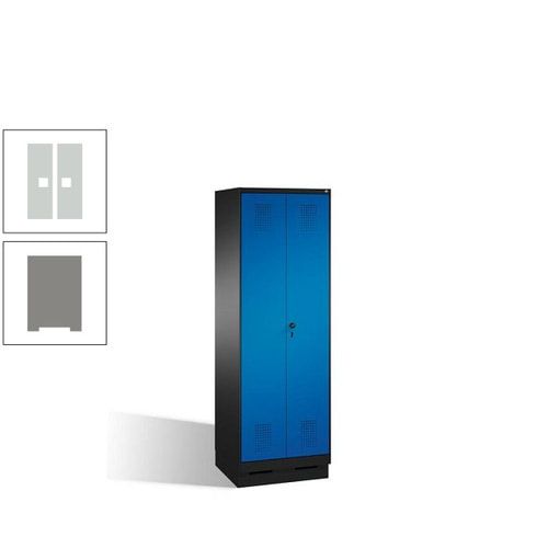 Doppel-Spind, Doppeltüren, Garderobenschrank mit Sockel, 2 Abteile a 300 mm, Korpus anthrazitgrau, Tür anthrazitgrau, 1.800 x 600 x 500 mm (HxBxT)